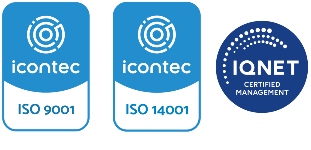 Logos Certificaciones Icontec ISO 9001, ISO 14001 e IQNET